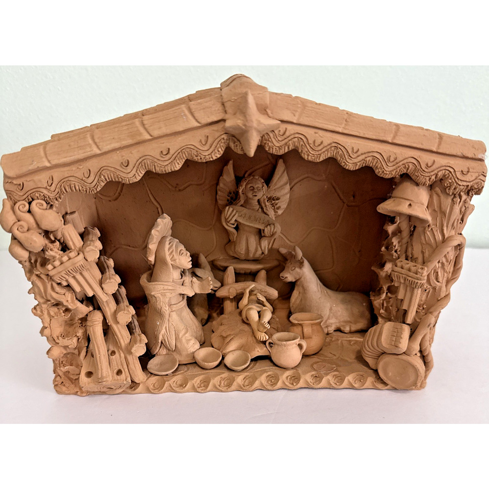 Handmade Terracotta Nativity‎ Scene Christmas Village Figures Angel & Animals